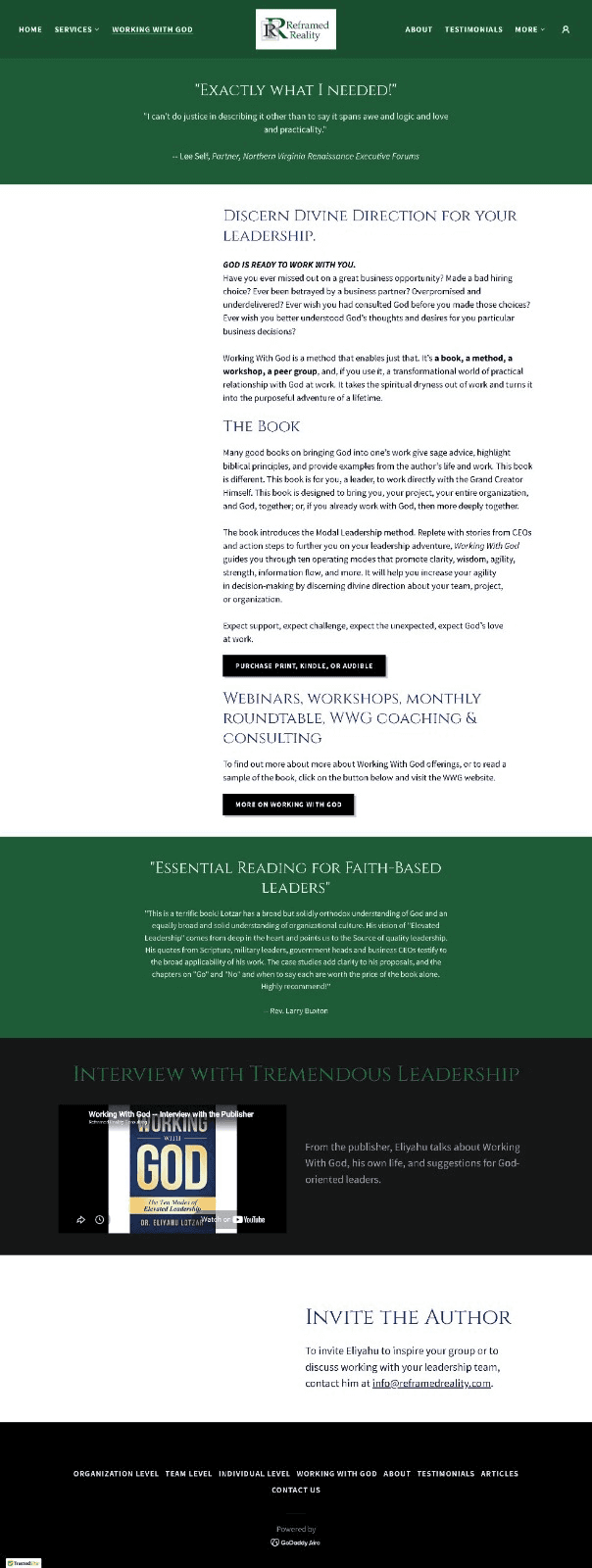 The old Working With God page, one section within the wider consulting site.